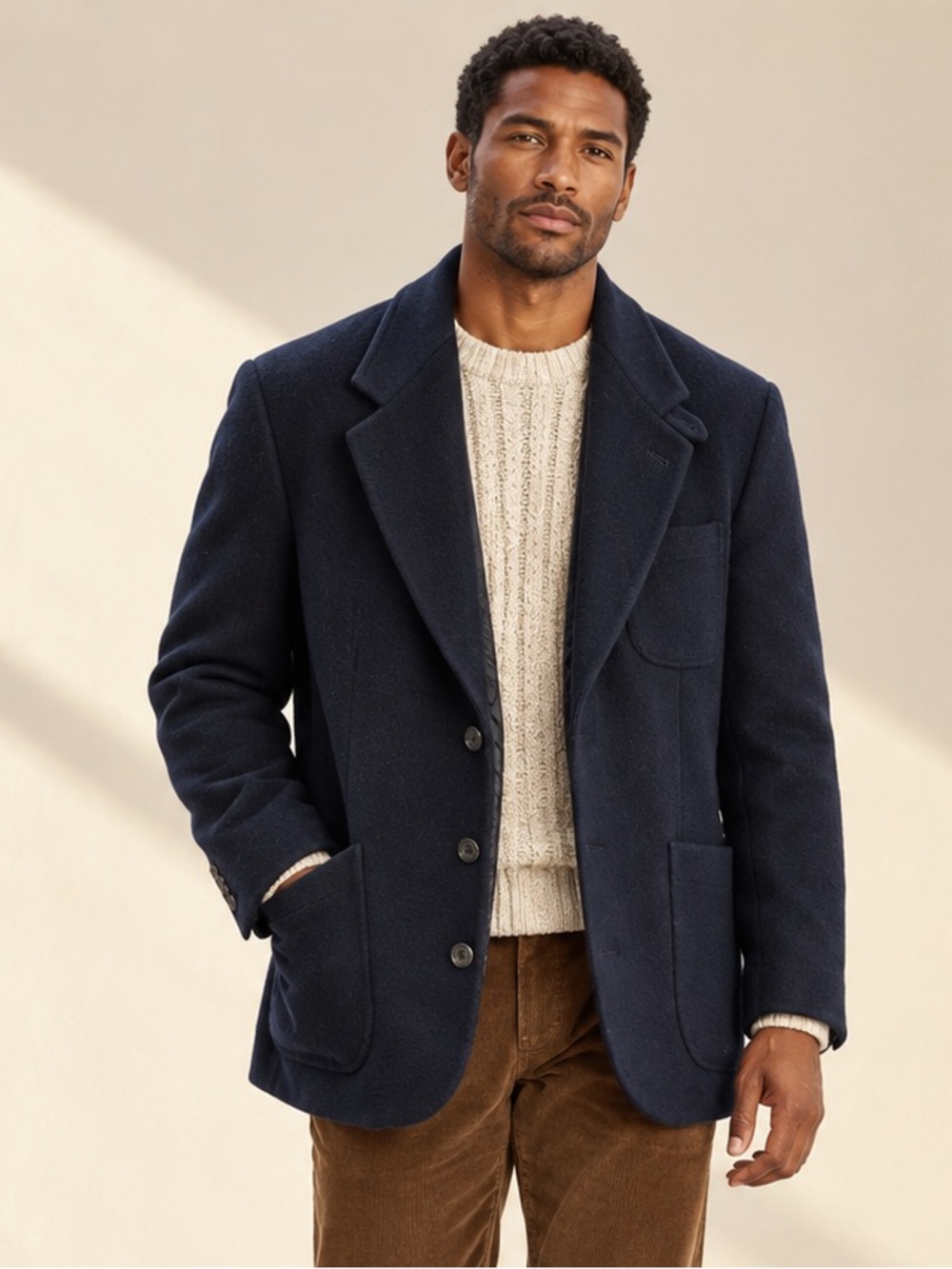 L.L.Bean Vintage Navy Wool Blazer Coat Quilted Thinsulate Made USA Sz XL